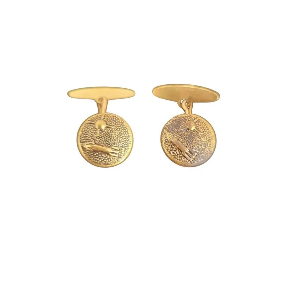 Vintage Space Age Rocket Ship Gold-Tone Round Cufflinks 60s
